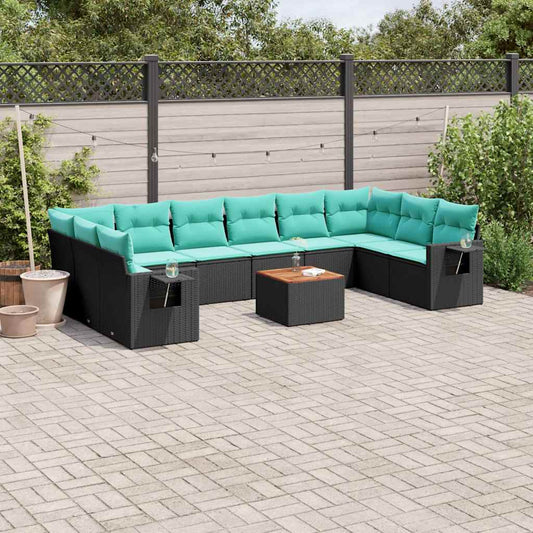 Set Divani da Giardino 11 pz con Cuscini Nero in Polyrattan | homemem39
