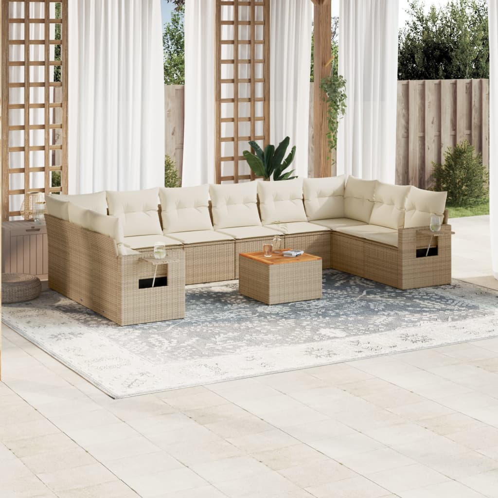 Set Divani da Giardino 11 pz con Cuscini Beige in Polyrattan - homemem39