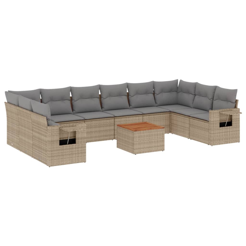 Set Divani da Giardino 11 pz con Cuscini Beige in Polyrattan - homemem39