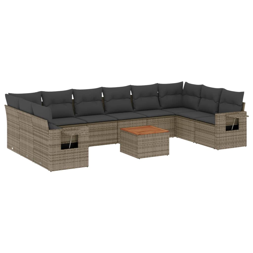 Set Divani da Giardino 11 pz con Cuscini in Polyrattan Grigio - homemem39