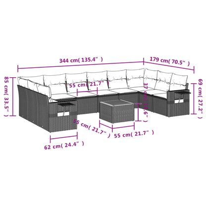 Set Divani da Giardino 11 pz con Cuscini in Polyrattan Grigio - homemem39