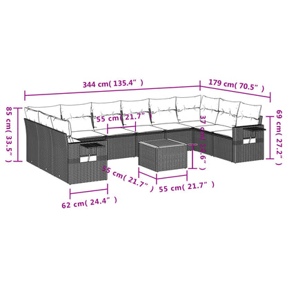 Set Divani da Giardino 11 pz con Cuscini Grigio in Polyrattan | homemem39