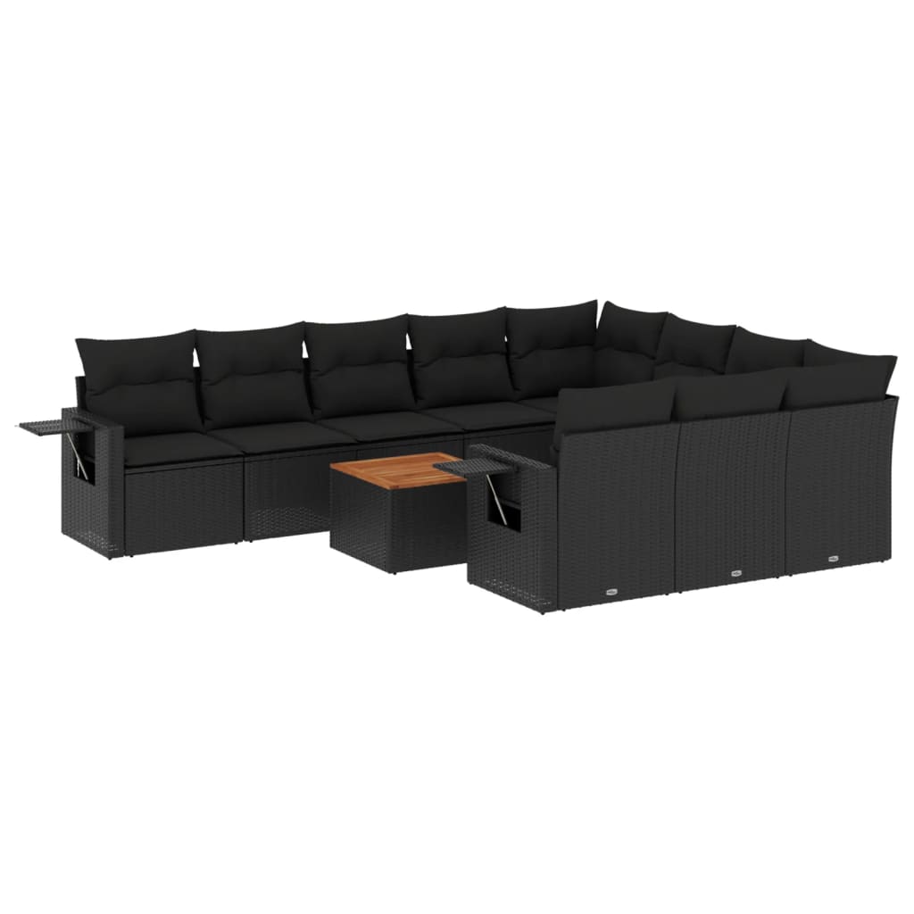 Set Divani da Giardino 11 pz con Cuscini in Polyrattan Nero - homemem39