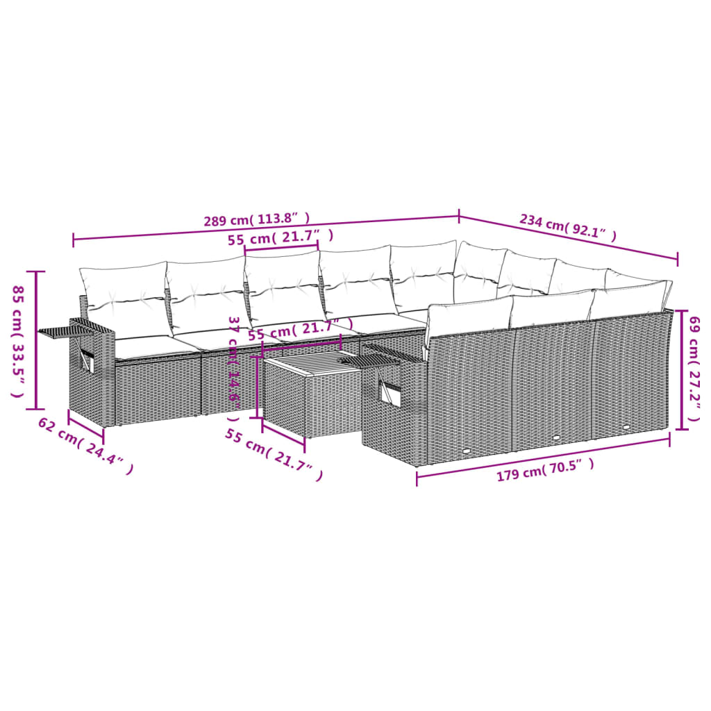 Set Divani da Giardino 11 pz con Cuscini in Polyrattan Nero - homemem39