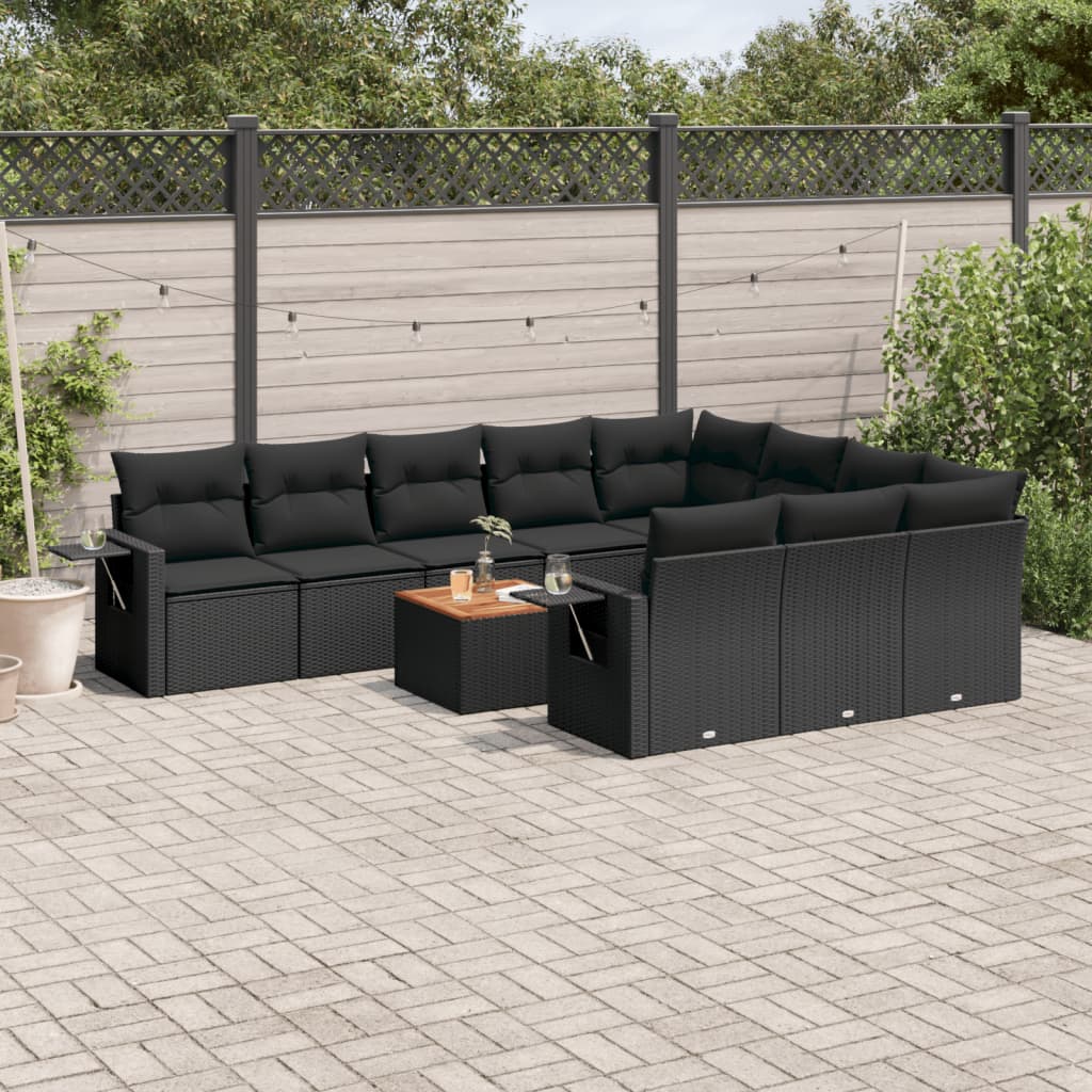 Set Divani da Giardino 11 pz con Cuscini in Polyrattan Nero - homemem39