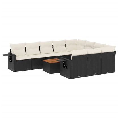 Set Divani da Giardino 11 pz con Cuscini in Polyrattan Nero - homemem39