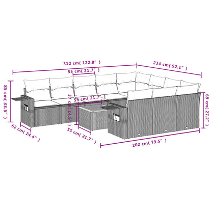 Set Divani da Giardino 11 pz con Cuscini in Polyrattan Nero - homemem39