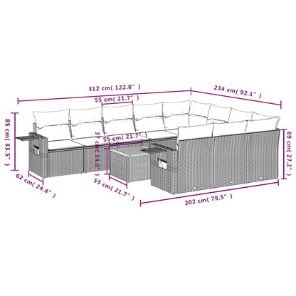 Set Divani da Giardino 11 pz con Cuscini Nero in Polyrattan | homemem39