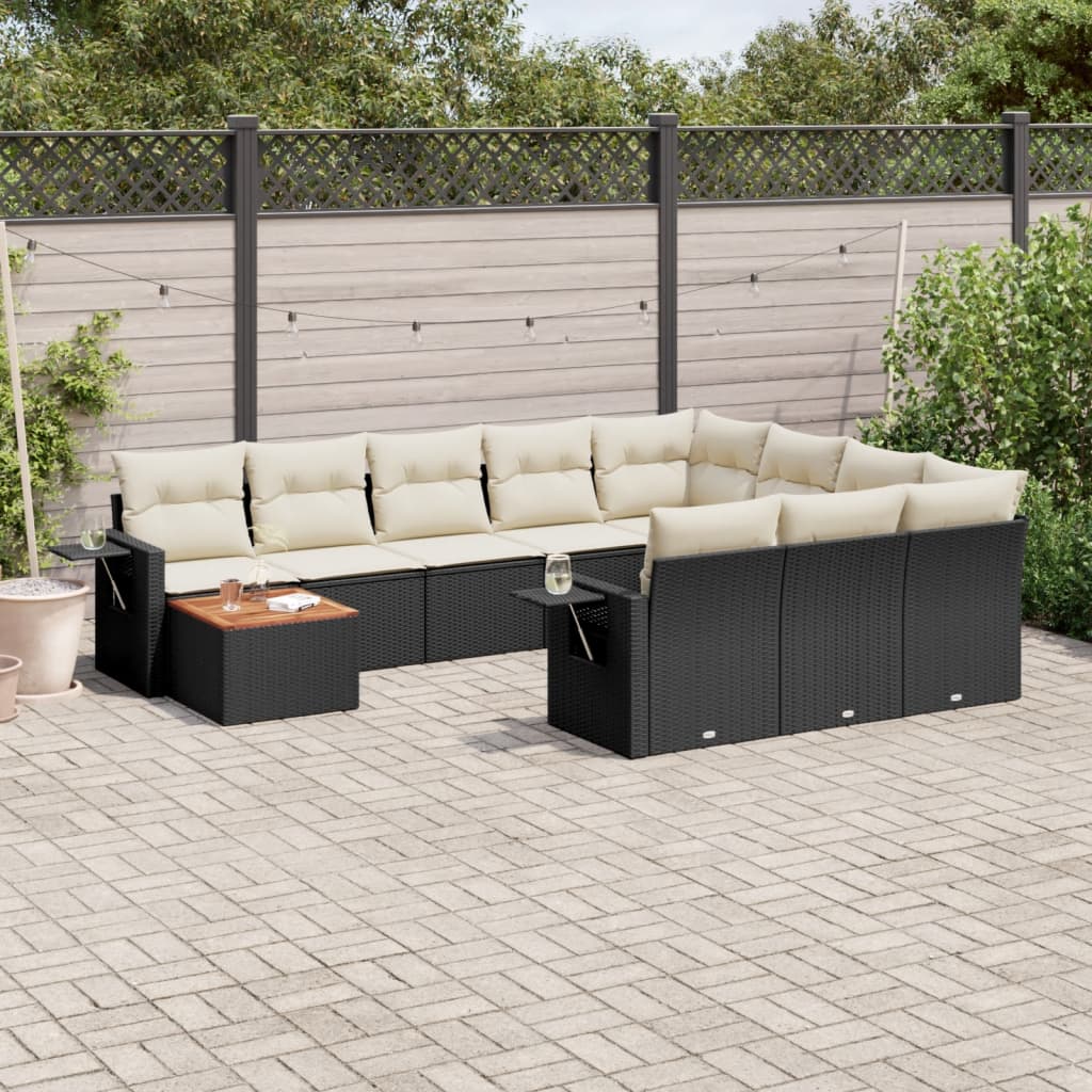 Set Divani da Giardino 11 pz con Cuscini in Polyrattan Nero - homemem39