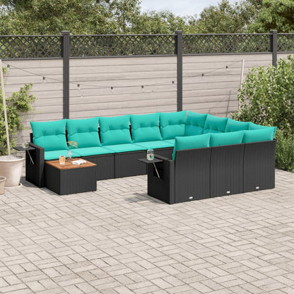 Set Divani da Giardino 11 pz con Cuscini Nero in Polyrattan | homemem39