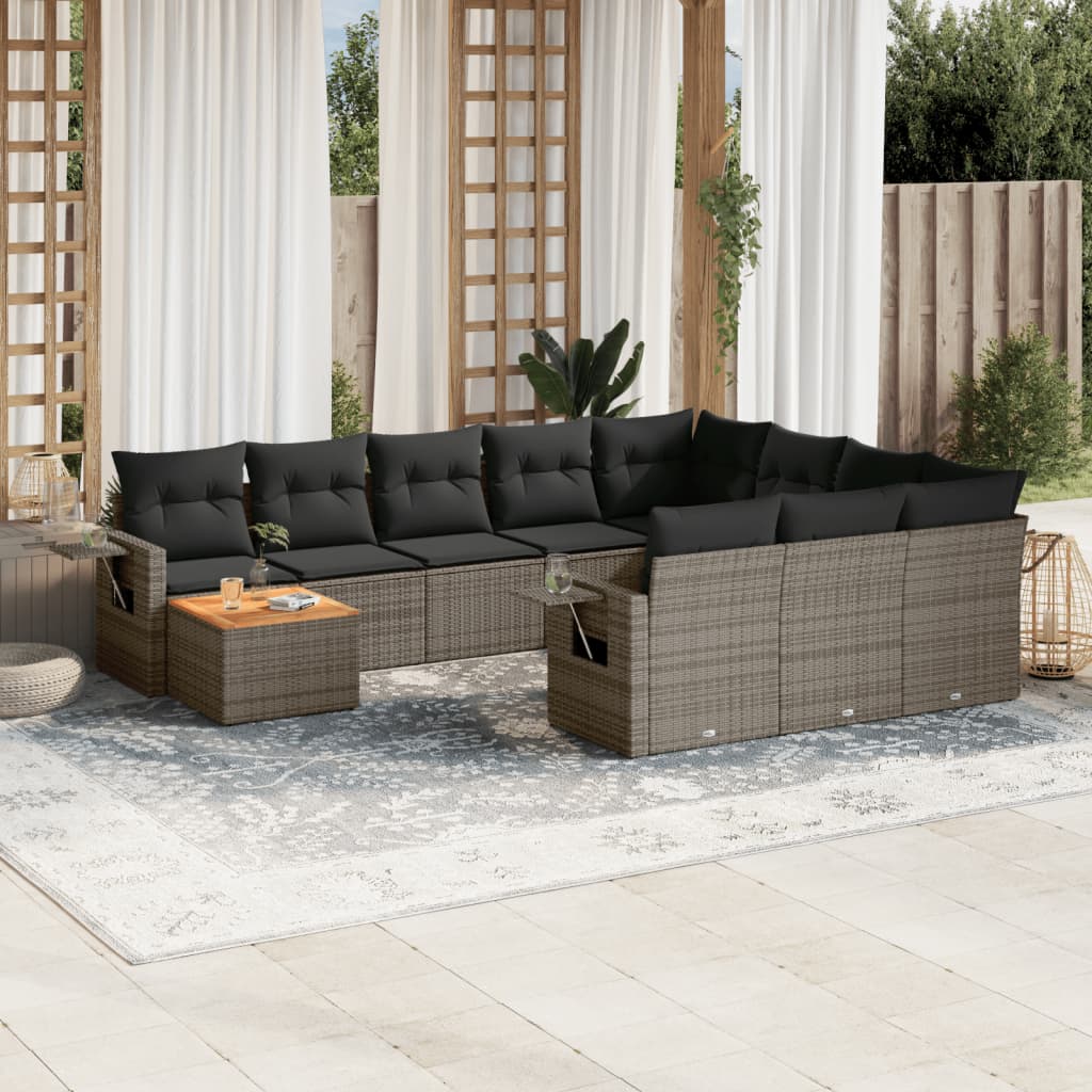 Set Divani da Giardino 11 pz con Cuscini in Polyrattan Grigio - homemem39