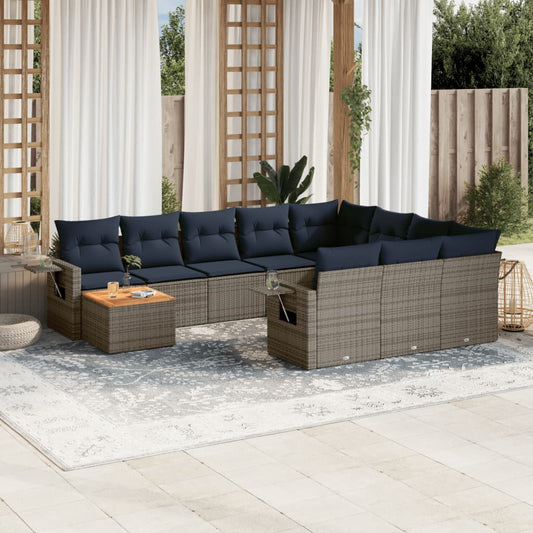 Set Divani da Giardino 11 pz con Cuscini Grigio in Polyrattan | homemem39