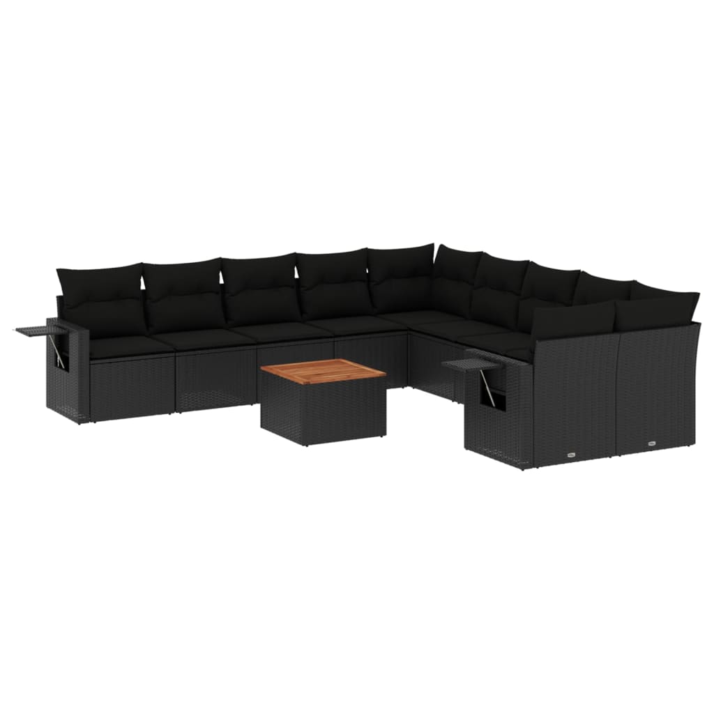 Set Divani da Giardino 11 pz con Cuscini in Polyrattan Nero - homemem39