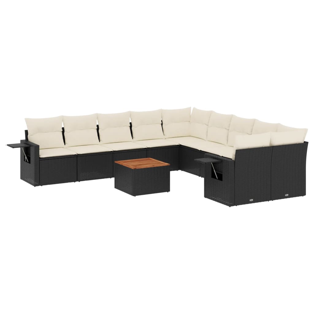 Set Divani da Giardino 11 pz con Cuscini in Polyrattan Nero - homemem39