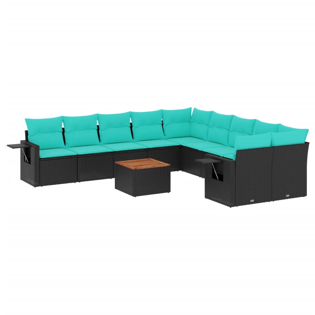 Set Divani da Giardino 11 pz con Cuscini Nero in Polyrattan | homemem39