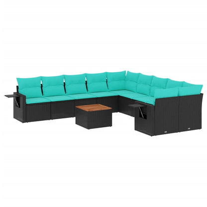 Set Divani da Giardino 11 pz con Cuscini Nero in Polyrattan | homemem39