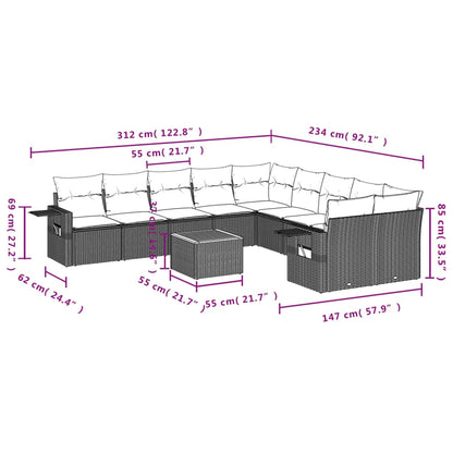 Set Divani da Giardino 11 pz con Cuscini Nero in Polyrattan | homemem39