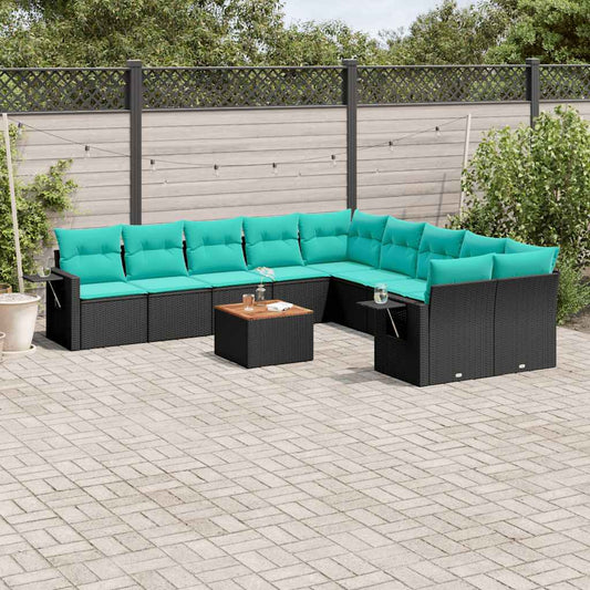 Set Divani da Giardino 11 pz con Cuscini Nero in Polyrattan | homemem39