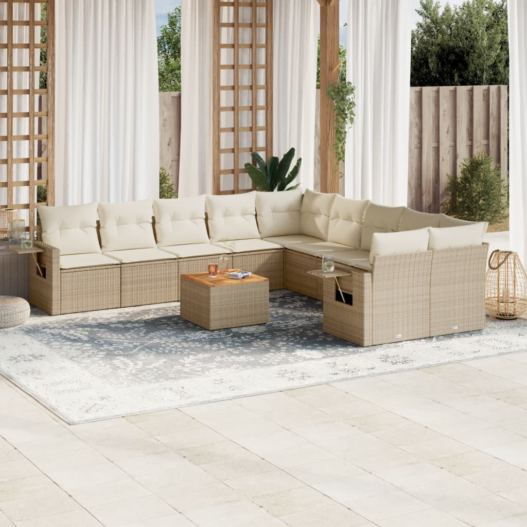 Set Divani da Giardino 11 pz con Cuscini Beige in Polyrattan - homemem39