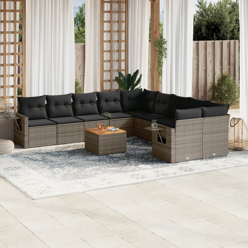 Set Divani da Giardino 11 pz con Cuscini in Polyrattan Grigio - homemem39