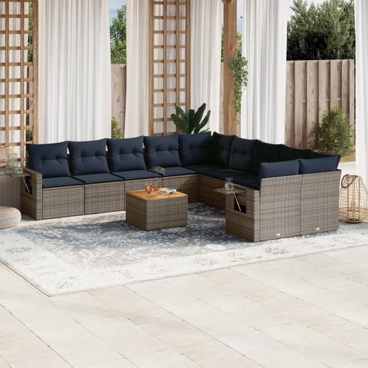 Set Divani da Giardino 11 pz con Cuscini Grigio in Polyrattan | homemem39
