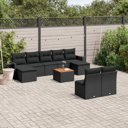 Set Divani da Giardino 10pz con Cuscini in Polyrattan Nero - homemem39