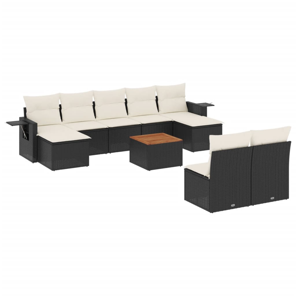 Set Divani da Giardino 10pz con Cuscini in Polyrattan Nero - homemem39