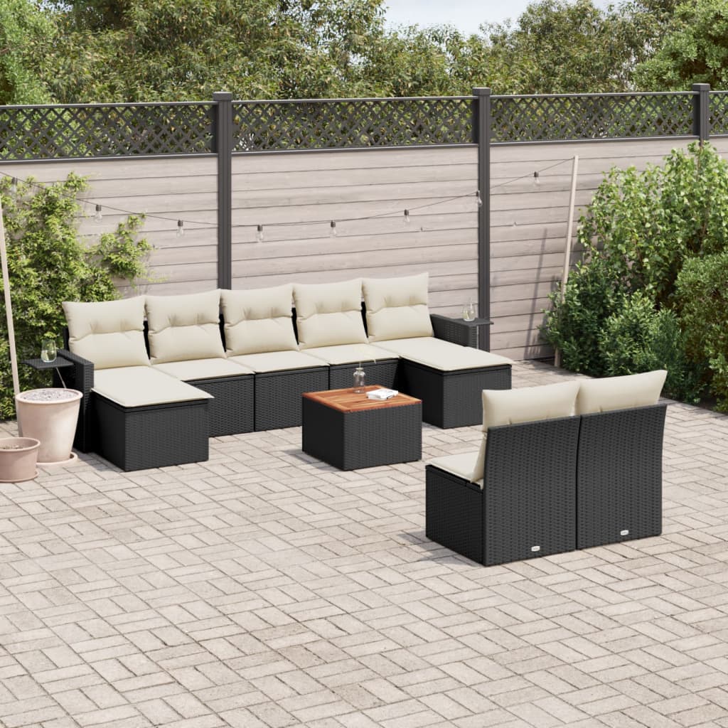 Set Divani da Giardino 10pz con Cuscini in Polyrattan Nero - homemem39