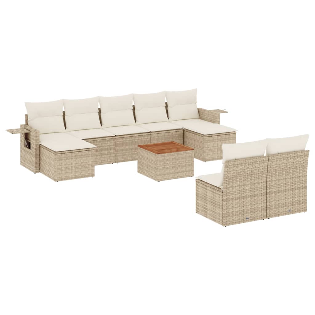 Set Divano da Giardino 10 pz con Cuscini Beige in Polyrattan - homemem39