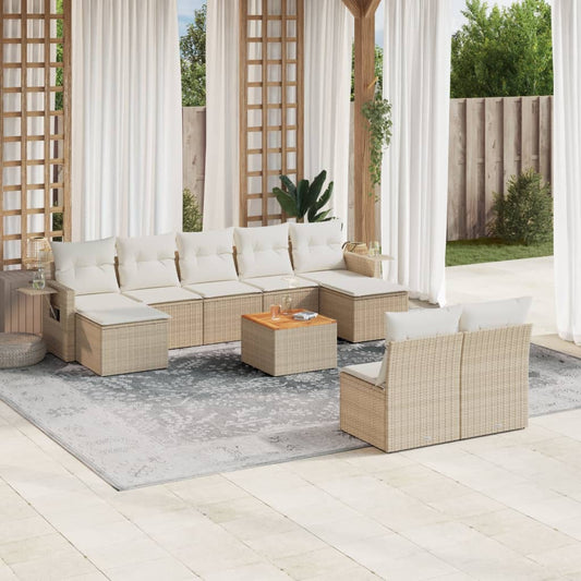 Set Divano da Giardino 10 pz con Cuscini Beige in Polyrattan - homemem39