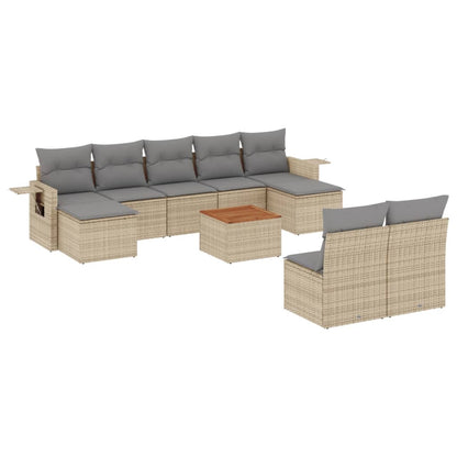 Set Divano da Giardino 10 pz con Cuscini Beige in Polyrattan - homemem39