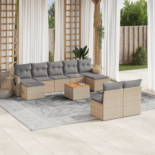 Set Divano da Giardino 10 pz con Cuscini Beige in Polyrattan - homemem39