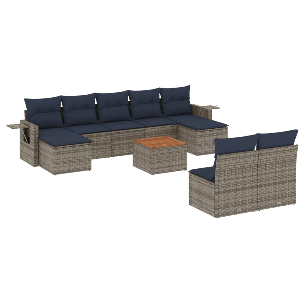Set Divani da Giardino 10 pz con Cuscini Grigio in Polyrattan | homemem39