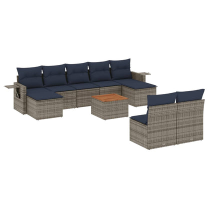 Set Divani da Giardino 10 pz con Cuscini Grigio in Polyrattan | homemem39