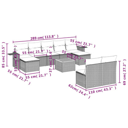 Set Divani da Giardino 10 pz con Cuscini Grigio in Polyrattan | homemem39