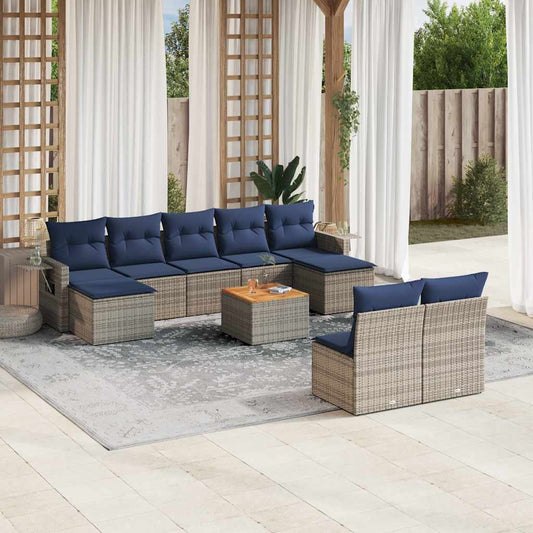 Set Divani da Giardino 10 pz con Cuscini Grigio in Polyrattan | homemem39
