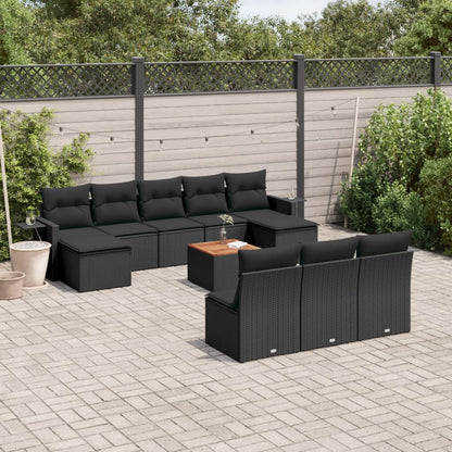 Set Divani da Giardino 11 pz con Cuscini in Polyrattan Nero - homemem39