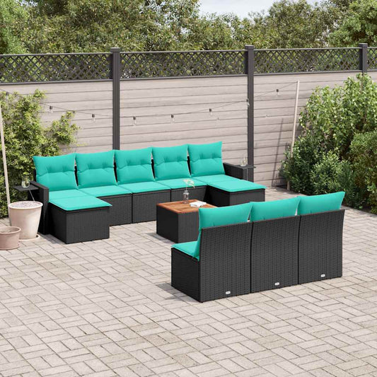 Set Divani da Giardino 11 pz con Cuscini Nero in Polyrattan | homemem39
