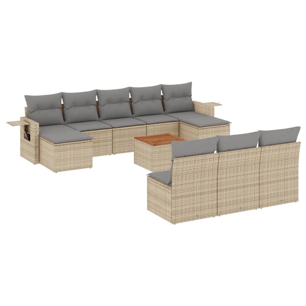 Set Divani da Giardino 11 pz con Cuscini Beige in Polyrattan - homemem39