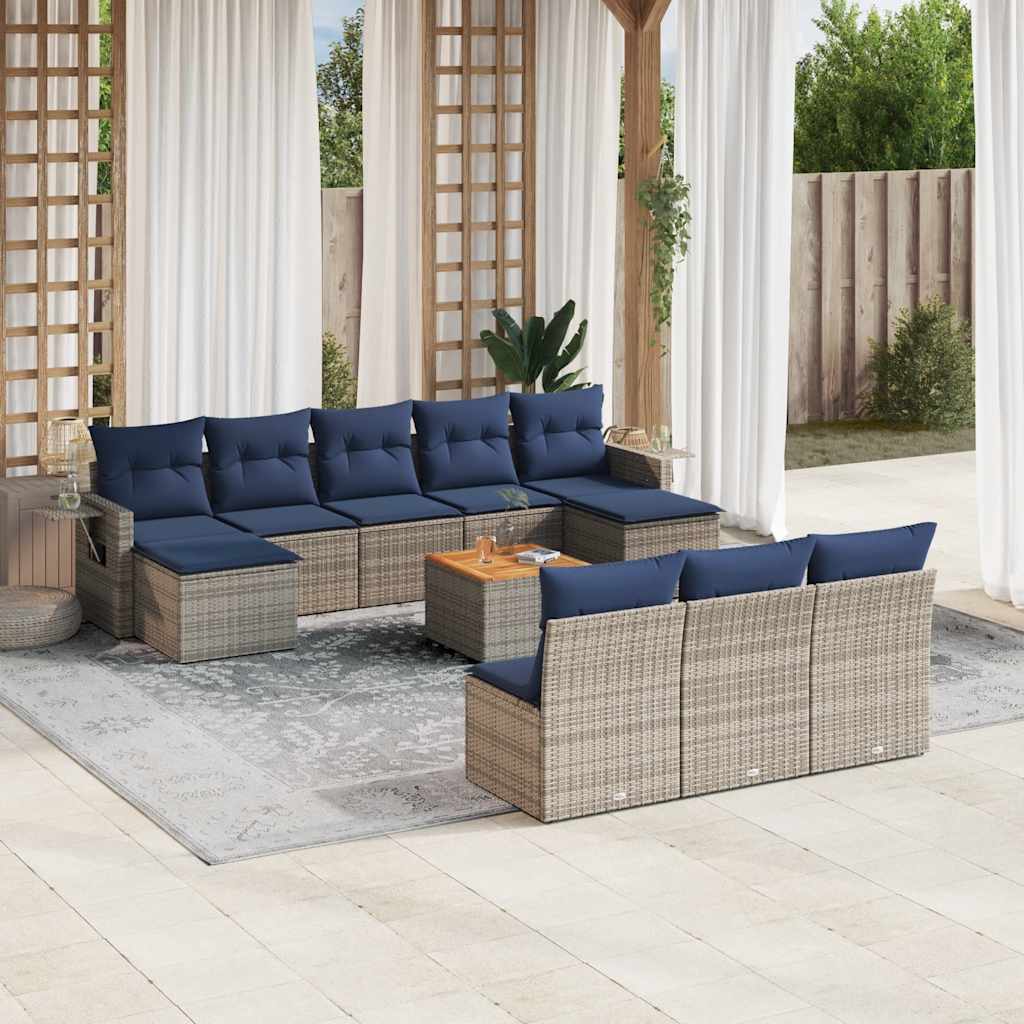 Set Divani da Giardino 11 pz con Cuscini Grigio in Polyrattan | homemem39