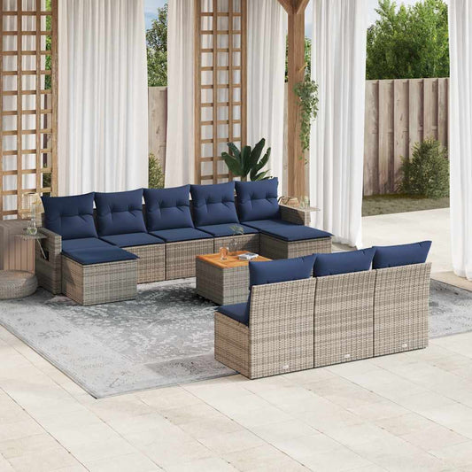 Set Divani da Giardino 11 pz con Cuscini Grigio in Polyrattan | homemem39