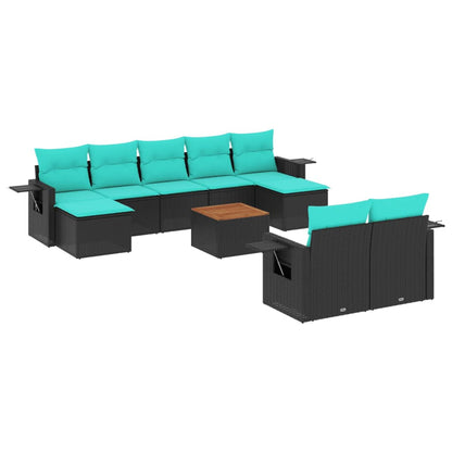 Set Divani da Giardino 10 pz con Cuscini Nero in Polyrattan | homemem39