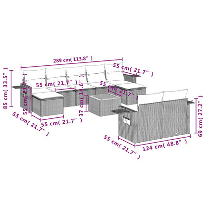 Set Divani da Giardino 10 pz con Cuscini Nero in Polyrattan | homemem39
