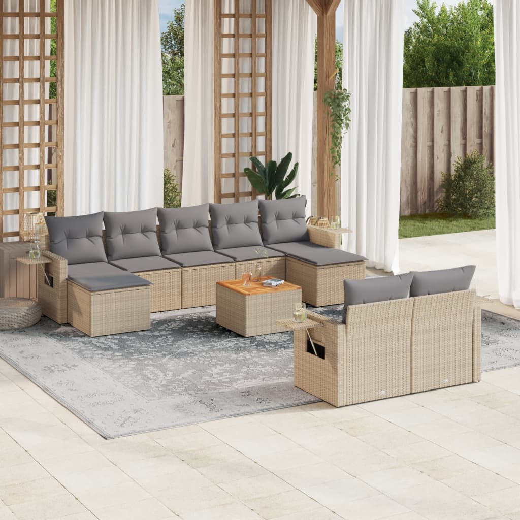 Set Divano da Giardino 10 pz con Cuscini Beige in Polyrattan - homemem39