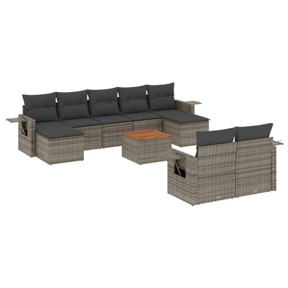 Set Divano da Giardino 10 pz con Cuscini Grigio in Polyrattan - homemem39