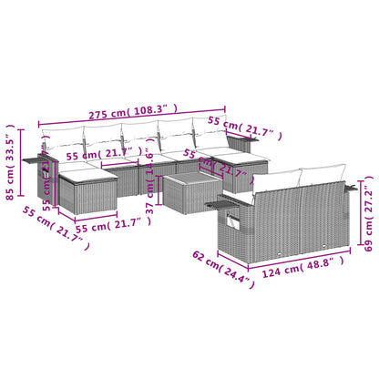 Set Divano da Giardino 10 pz con Cuscini Grigio in Polyrattan - homemem39