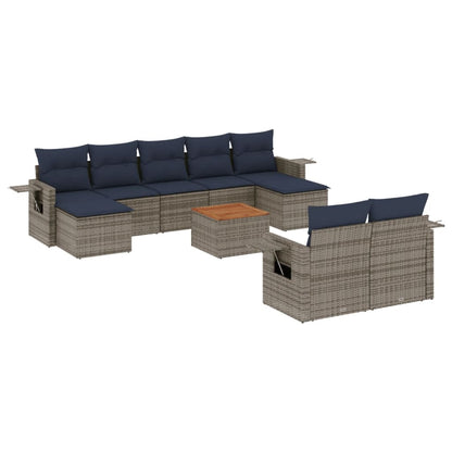 Set Divani da Giardino 10 pz con Cuscini Grigio in Polyrattan | homemem39