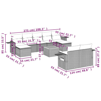 Set Divani da Giardino 10 pz con Cuscini Grigio in Polyrattan | homemem39