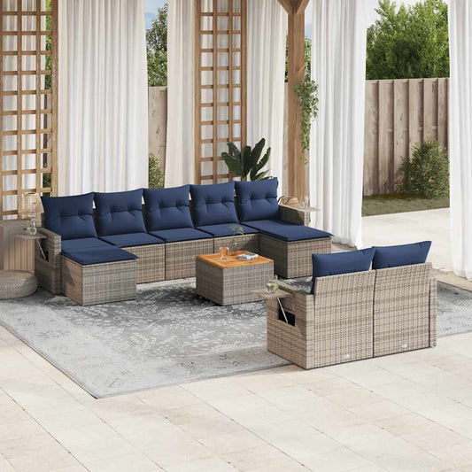 Set Divani da Giardino 10 pz con Cuscini Grigio in Polyrattan - homemem39
