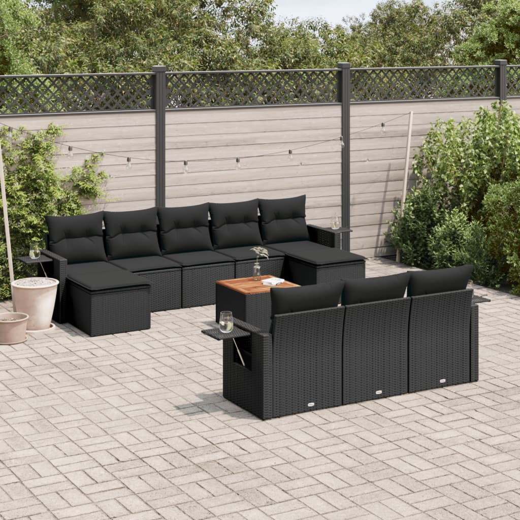 Set Divani da Giardino 11 pz con Cuscini in Polyrattan Nero - homemem39